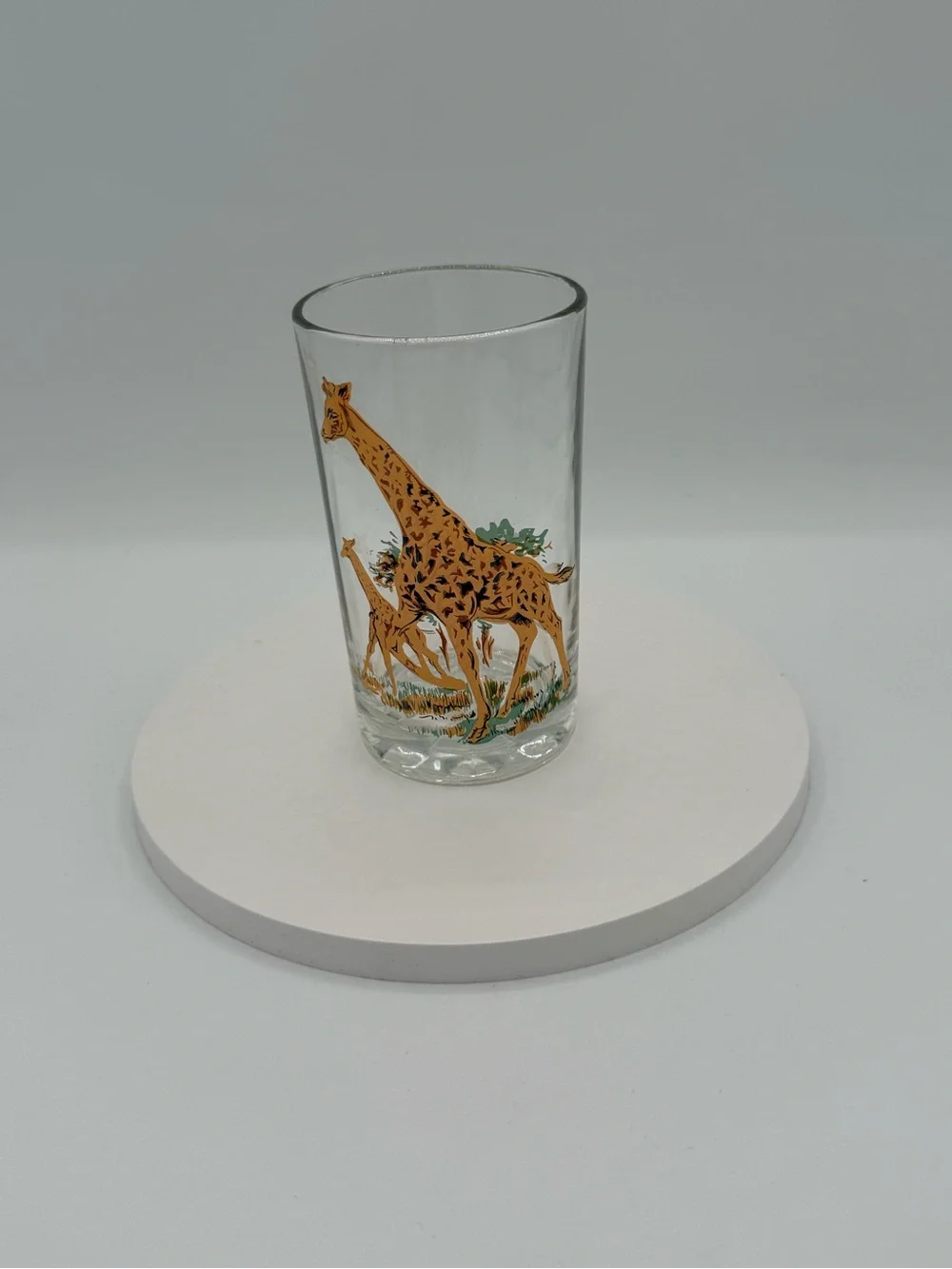 Set of five vintage Pasari glass tumblers with African wildlife decals.